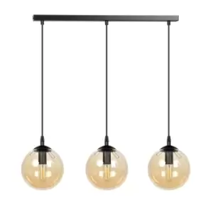 Cosmo Black Globe Bar Pendant Ceiling Light with Amber Glass Shades, 3x E14