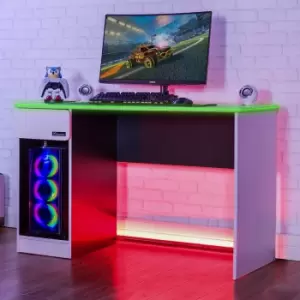 CarbonTek Gaming Desk with Wireless Charging and LED Lighting, white