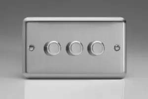 Varilight Classic 3-Gang 2-Way Push-On/Off Rotary LED Dimmer TwinPlate - Matt Chrome - JSDP303