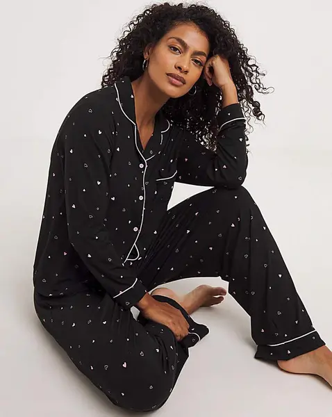 Boux Avenue Boux Avenue Large Heart Long PJ Set Black MIX Female 12 QV71702