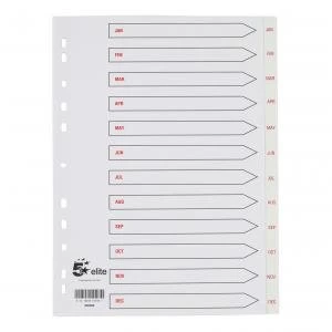 Elite A4 Premium Index White Tabs Polypropylene January December