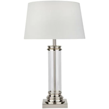 Searchlight Pedestal - 1 Light Glass Table Lamp Satin Silver with Cream Shade, E27