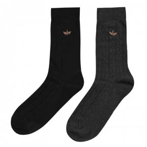 Firetrap 2 Pack Cable Knit Socks Mens - Black/Grey