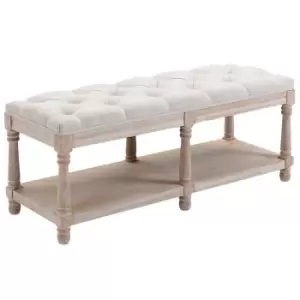 Homcom 2 Tier Bench Button Tufted Upholstery Cream With Wood Finish Legs