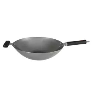 Dexam 36cm Heavy Gauge Uncoated Carbon Steel Wok with Staycool Handle Silver