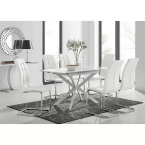 Lira 120 Extending Dining Table and 6 White Murano Chairs - White