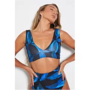 I Saw It First Cobalt Blue Tropical Deep 'V' Bikini Top - Blue