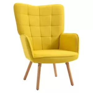 Homcom Modern Accent Chair Velvet Touch Tufted Wingback Armchair Yellow