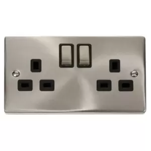 Click Scolmore Deco Satin Chrome 2 Gang Double Pole Switch 13A With Black Ingot - VPSC536BK