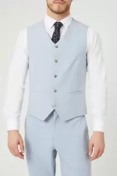 Mens Tailored Fit Pale Blue End On End Waistcoat