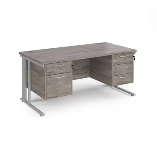 Maestro 25 straight desk 1600mm x 800mm with 2 and 3 drawer pedestals - silver cable managed leg frame, grey oak top