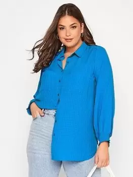 Yours Shirred Cuff Button Through Blouse - Blue Size 18, Women