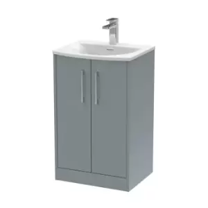 Hudson Reed Juno 500mm Floor Standing 2 Door Vanity & Curved Basin - Coastal Grey