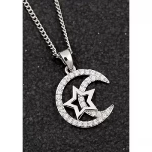 Celestial Star In Moon Platinum Plated Necklace