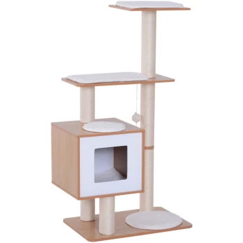 Wood Cat Furniture Scratching Post Kitten House Condo Activity Center w/ - Pawhut