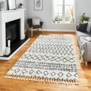 Aspen 1794 Shaggy High Density Pile Tasselled Rug, Ivory/Grey, 120 x 170 Cm - Think Rugs