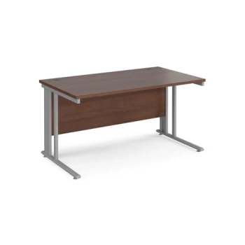 Office Desk 1400mm Rectangular Desk With Cable Managed Leg Walnut Tops With Silver Frames 800mm Depth Maestro 25