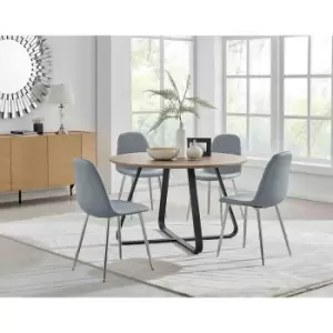 Furniture Box Santorini Brown Round Dining Table and 4 Grey Corona Silver Leg Chairs