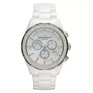 Emporio Armani Ceramic Chronograph MOP Dial Ladies Watch AR1456