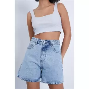 I Saw It First Light Blue Boyfriend Denim Shorts - Blue