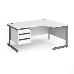 Dams International Right Hand Ergonomic Desk with 3 Lockable Drawers Pedestal and White MFC Top with Graphite Frame Cantilever Legs Contract 25 1600 x