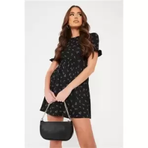 I Saw It First Black Jersey Ditsy Printed Smock Dress - Black