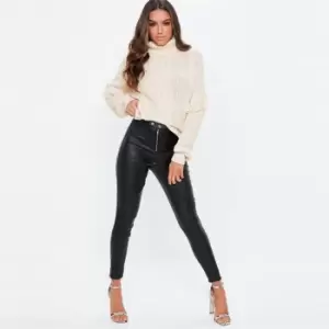 Missguided Vice Double Popper Coated Biker Jean - Black