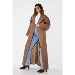 I Saw It First Brushed Double Breasted Belted Trench Coat - Brown