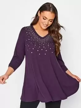 Yours Stud Swing Top Purple, Purple, Size 16, Women