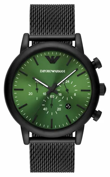 Emporio Armani AR11470 Mens Green Dial Black Steel Mesh Watch