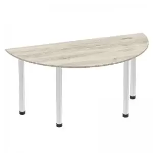 Impulse 1600mm Semi-Circle Table Grey Oak Top Brushed Aluminium Post