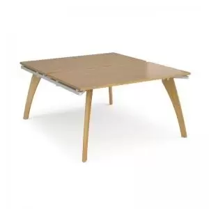 Fuze back to back desks 1400mm x 1600mm - white frame and oak top