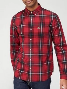 Lacoste Window Pane Check Shirt, Burgundy Check, Size 42, Men