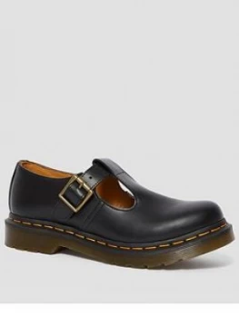 Dr Martens Polley T Bar Flat Shoe, Black, Size 6, Women