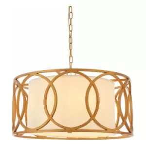 Brushed Gold Multi Arm Ceiling Pendant Light - White Fabric Shade - Dimmable