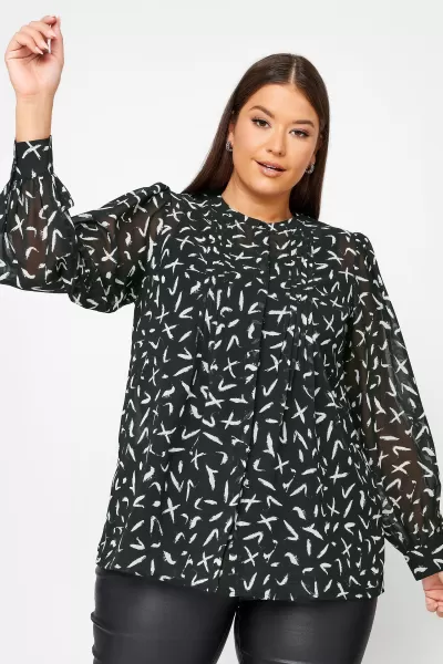 Yours Printed Chiffon Blouse Black