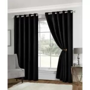 Isabella Rose Eclipse Soft Touch Blockout Eyelet Curtains - Black - 117cm (46") X 183cm (72") TJ Hughes