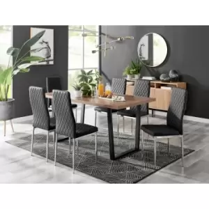 Kylo Brown Wood Effect Dining Table & 6 Black Milan Chrome Leg Chairs - Black