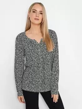 Long Tall Sally Ditsy Ls Henley Top, Black, Size 20, Women