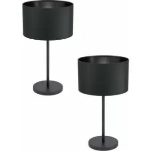 2 pack Table Desk Lamp Colour Black Shade Round Black Fabric Slim Stem E27 40W