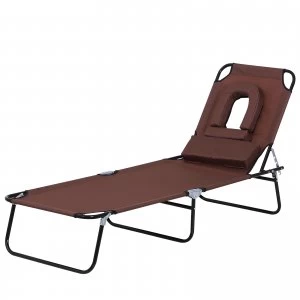 Outsunny Folding Sun Lounger Reclining Chair w/ Pillow Reading Hole Garden Beach