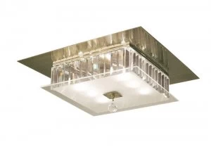 Flush Ceiling Square 6 Light Antique Brass, Glass, Crystal