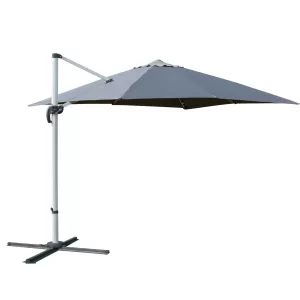 Outsunny 3m Cantilever Aluminium Frame 360 Rotation Hanging Parasol w/ Cross Base Grey