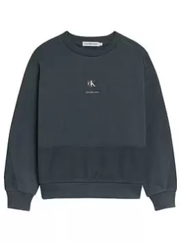 Calvin Klein Jeans Boys Reversed Terry Sweatshirt - Ocean Teal, Ocean Teal, Size 10 Years