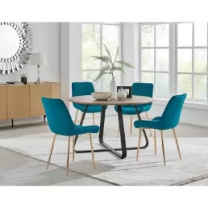 Furniture Box Santorini Brown Round Dining Table and 4 Blue Pesaro Gold Leg Chairs