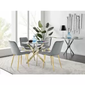 Novara 100cm Gold Round Dining Table and 4 Grey Pesaro Gold Leg Chairs - Elephant Grey