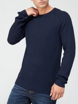 Jack & Jones Textured Crew Neck Jumper, Navy Size M Men