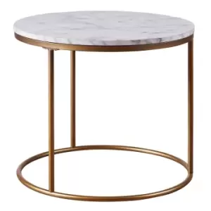 Teamson Home Round Side Table Modern Design Faux Marble Brass Marmo