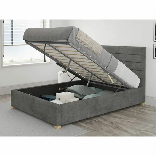 Aspire Aspire - Kelly Ottoman Upholstered Bed, Kimiyo Linen, Granite - Ottoman Bed Size Single 3ft - Granite 5057632049186