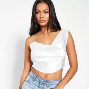 I Saw It First Aysmetric Diamante Strap Cowl Neck Crop Top - White